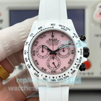 Swiss Replica Rolex Cosmos Daytona Pink Dial White Rubber Strap Limited Watch 